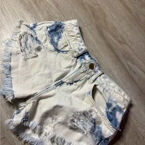 Refuge Blue and Cream Distressed Jean Shorts